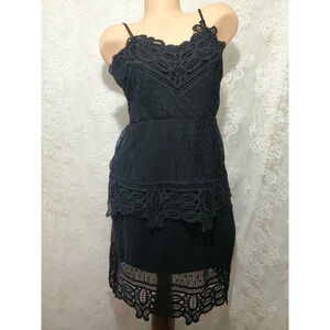 DEX Cocktail Dress BLACK W/ MESH OVERLAY Embroidery Goth BOHO Dinner Party SMALL